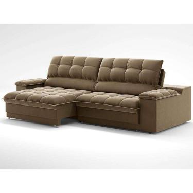 Imagem de sofá 3 lugares retrátil e reclinável helen com usb e porta-copos veludo castor 210 cm