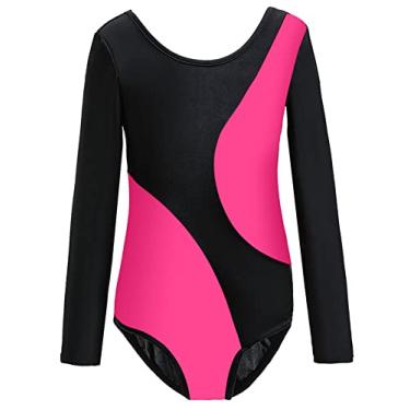 Imagem de SEAUR Collant de ginástica para meninas, roupa de dança, roupa de bicicleta, roupa de ginástica, roupa de ginástica, B Manga Comprida/Vermelho Rosa, 8