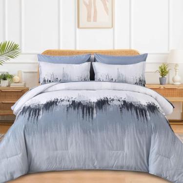 Imagem de Jogo de cama King, azul claro, 7 peças, cama em um saco, arte abstrata colorida, gradiente, conjunto de cama de microfibra macia - 1 edredom, 1 lençol de cima, 1 lençol com elástico, 2 fronhas, 2