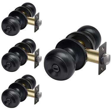 Imagem de CML Hardware (Pacote com 4) Maçanetas de porta de privacidade pretas foscas, conjunto de fechadura sem chave para quarto ou banheiro, fechadura de porta interna para cama/banho, maçaneta redonda