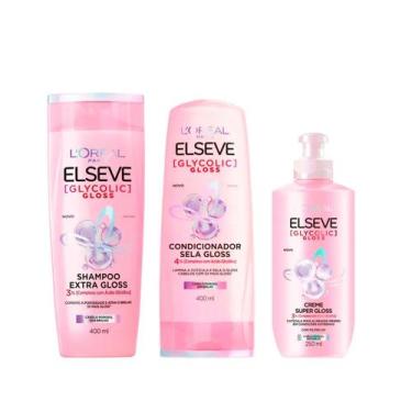Imagem de Kit Elseve Shampoo Condicionador Creme Pentear Glycolic Gloss 400ml -