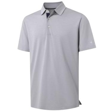 Imagem de Rouen Camisas de golfe masculinas manga curta secagem rápida respirável Active Heather Jacquard ajuste regular casual camisas polo para homens, Jeans desbotado mesclado, 3G