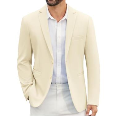 Imagem de COOFANDY Blazer masculino casual slim fit, casaco esportivo de malha leve com dois botões, Bege, X-Large