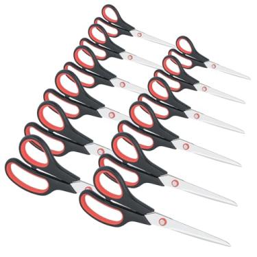 Imagem de Tesoura multiuso para escritório resistente, 20 cm, pacote com 12 para artigos de tecido de costura para artesanato doméstico, tesoura de professor de aluno, ensino médio, destro/canhoto
