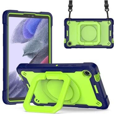 Imagem de elitegadget Capa para Samsung Galaxy Tab A9+ Plus de 11 polegadas (SM-X210/X215/X216) Lançada em 2023 - Capa resistente a impactos com suporte de anel giratório + 1 caneta Stylus (azul marinho/verde)