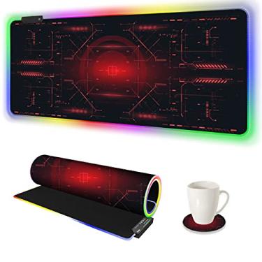 Imagem de AIMSA Mouse pad grande para jogos RGB, teclado led mousepad estendido 89.9 x 40.1 cm base de borracha antiderrapante com 14 modos de iluminação tapete de mesa, placa de circuito vermelho placa-mãe