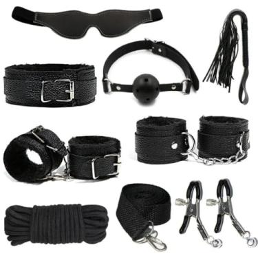 Imagem de Kit Algemas Sexuais Para Adultos Jogo Sexual Para Casais, Colarinho, Venda Erótica, Chicote, Brinquedo Sexual (Preto)