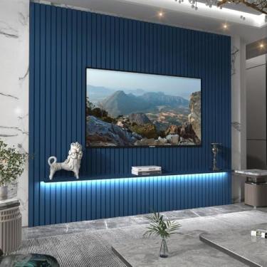 Imagem de Painel Ripado para Tv até 85 Polegadas com Led 1 Prateleira Nobre 230cm Azul royal