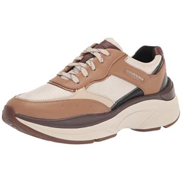 Imagem de Rockport Tênis feminino com cadarço Prowalker, Marrom/Couro Preto/Tecido Ecológico, 39