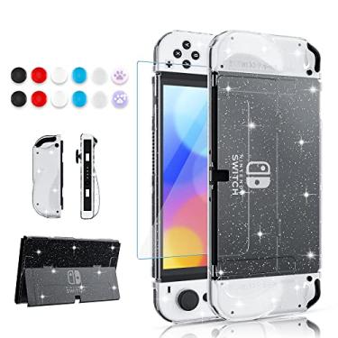 Imagem de Melhorado – FANPL Sparkle conjunto de capa para Nintendo Switch OLED 2021, capa rígida de policarbonato para console OLED Switch e capa macia Joy Con de TPU, acessórios com protetor de tela, 12 tampas de aperto de polegar (brilhante)