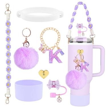 Imagem de Conjunto de acessórios para copos Stanley, topo de palha com laço de 10 mm, bota de silicone, alça de alça de garrafa de água, pingentes de letras para copo Stanley Cup tampa de canudo copo 1,134 g