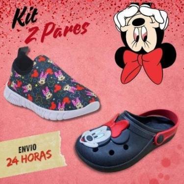 Imagem de Kit 2 Pares Babuche Tênis Calce Fácil Infantil Menina Minnie Confortável Volta as Aulas-Feminino