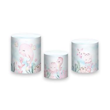 Imagem de Trio de Capas de Cilindro - Fundo do Mar Rosa com Bege 022 - Via Cores