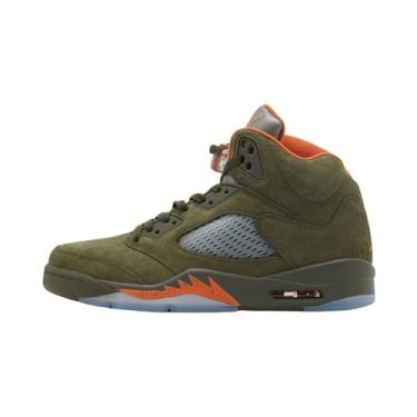 Imagem de Nike Tênis de corrida masculino Air Jordan 5 retrô, Verde oliva/laranja solar, 10 UK (11 US)