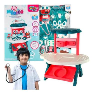 Imagem de Kit Médico Brinquedo Infantil Com Bancada Faz De Conta Didático 25 Peç