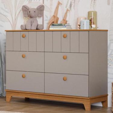 Imagem de Cômoda de Bebê 6 Gavetas MDF Liza Permobili, Fendi/Nature