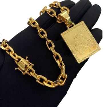 Imagem de Cordão Cadeado 8Mm + Pingente São Jorge - Banhado A Ouro - Tojoia18K