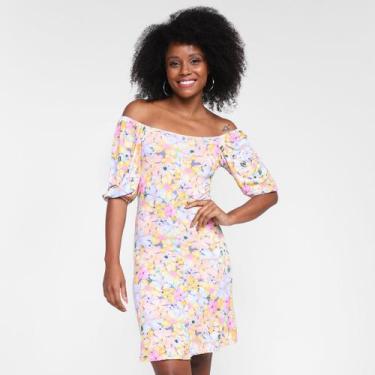 Imagem de Vestido Lecimar Curto Ombro A Ombro Floral, Azul, P