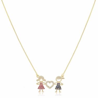 Imagem de Colar Cordão Com Pingente Casal Filha Filho Folheado a Ouro 18k - Cris