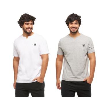 Imagem de Kit com 02 camisetas basicas wooks masculina gola portuguesa - wc3, Br