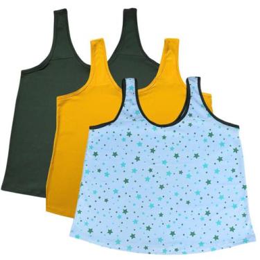 Imagem de Kit 3 Regata de Pijama Plus Size  2 Lisa 1 Estampada - Turbulencia, Ve