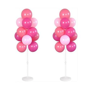 Imagem de Leesoot 2 Sets 62inch Pink Floor Balloon Column Kit Stand with Balloon Backdrop Decoration for Graduation Wedding Birthday Baby Shower Gender Reveal Party Balloon Tower Balloon Tree