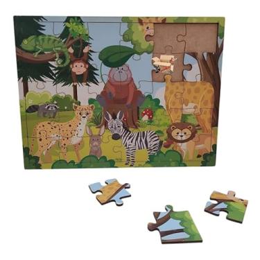 Imagem de Brinquedo Pedagógico Em Madeira Quebra Cabeça Infantil Desenhos Grandes 30 Peças (Safari B)