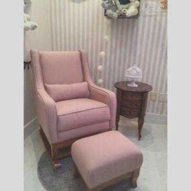 Imagem de Poltrona Amamentação Aquila Balanço Retrô com puff Base Madeira Veludo