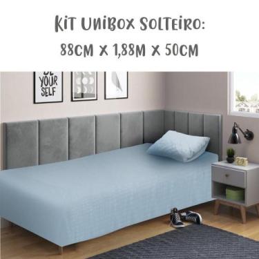 Imagem de Jogo de Lençol 2 Peças Box Conjugado Unibox Solteiro Azul Arrumadinho 