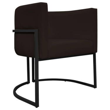 Imagem de Poltrona Decorativa Recepção Luna Tecido Sintético Base de Ferro Preta - Marrom Corino