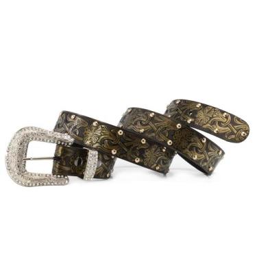 Imagem de Cinto Feminino Country Floral Metalizado Cravejado Strass com Cravo - 