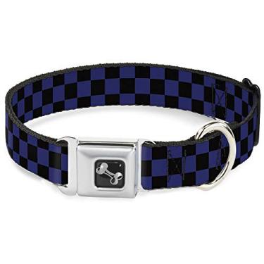 Imagem de Buckle-Down Coleira para cachorro preta xadrez azul osso, grande/38 a 66 cm