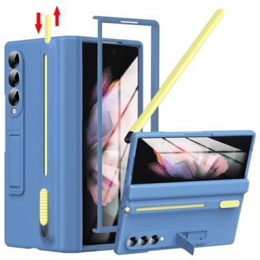 Imagem de YQODSZ Capa para Samsung Galaxy Z Fold 3 com suporte para caneta S e caneta Stylus, Z Fold 3 porta-canetas com suporte Z Fold 3 capa de dobradiça cobertura total protetor de tela com suporte para Z
