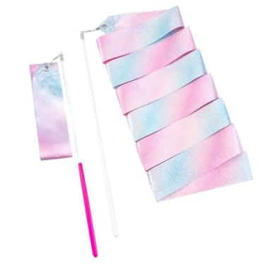 Imagem de Deshionew Fita de treinamento de ginástica com varinha de dançarino, fitas de dança cintilantes, bastão giratório, fita longa, serpentinas de ginástica rítmica para lembrancinhas de festa de