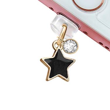 Imagem de EIISE & FONDA Porta de carregamento USB CP17, plugue antipoeira, pingente de estrela, pingente de telefone para iPhone 11/XS MAX/XR/X/8 Plus/7/6S/6/SE iPad iPod (preto), approx. 2 cm (H) x 2 cm (W) x