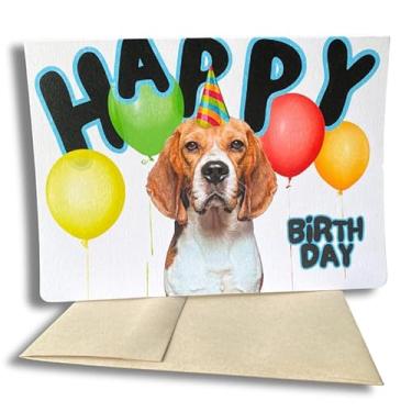 Imagem de Fava Bean Productions Cartão de feliz aniversário com cães, cartão Beagle (1 cartão premium, 12,78 x 18 cm, em branco dentro) Cartão de feliz aniversário Beagle, Happy Birthday from Dog, cartão de