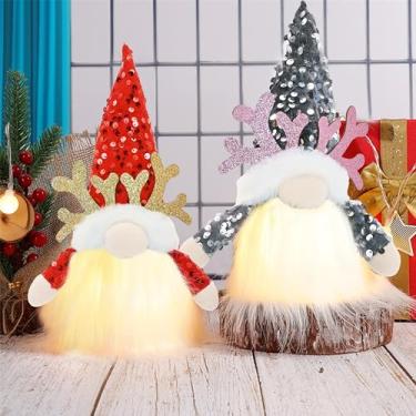 Imagem de ACCUBIO Decoração de pelúcia de Natal com luz, decorações de gnomos de Natal, presente de Papai Noel, decoração de Natal, decorações de pelúcia de gnomos, decoração de árvore de Natal para casa, 2