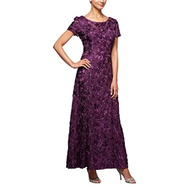 Imagem de Alex Evenings Vestido feminino plus longo roseta mãe da noiva com mangas curtas, vestido formal, convidada de casamento, Berinjela, 44