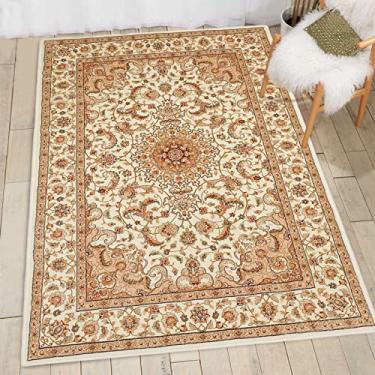 Imagem de Tapete de área boêmio, tapetes laváveis à máquina de 9,5 x 12,7 cm para entrada de lã falsa tapetes grandes envelhecidos tapete antiderrapante para interior quarto cozinha sala de estar