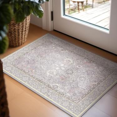 Imagem de Tapete Ashler Boho, tapetes vintage de entrada 2x3, tapete marroquino para sala de estar, quarto, cozinha, sala de jantar, decoração de casa vermelho cinza, tapetes antiderrapantes e laváveis na máquina, decoração de carpete