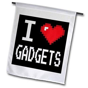 Imagem de 3dRose fl_118892_2" Geek Old School Pixels Pixelated 8Bit I Heart I Love Gadgets Bandeira de jardim, 45 x 68 cm