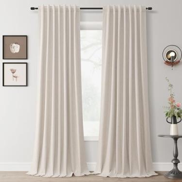 Imagem de Cortinas de linho bege areia 100% blackout 300 cm de comprimento para quarto, sala de jantar, porta deslizante, aba traseira, amortecimento de som, cortinas boho neutras elegantes para casa de