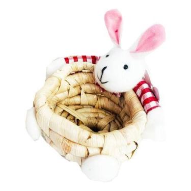 Imagem de Cesto De Palha Com Coelhinho Para Decoração Lembrancinha Páscoa   - Wi