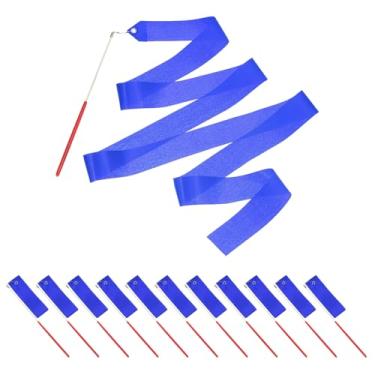 Imagem de PATIKIL Fitas de dança, pacote com 14, serpentinas de dança de ginástica de 78,7 polegadas com varinha antiderrapante para presentes, dança, shows de talentos, bastão girando, azul brilhante