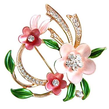 Imagem de Navachi Broche de cristal de folhas verdes de esmalte multicolorido banhado a ouro 18 k, Zinco Zinco Esmalte, Cristal