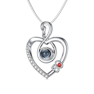 Imagem de Dorunmo Colar de prata esterlina 925 com projeção de foto personalizada, coração, nó celta, infinito, borboleta, libélula, girassol e pingente, joias românticas para namorada e mulheres, aniversário, Base, Base