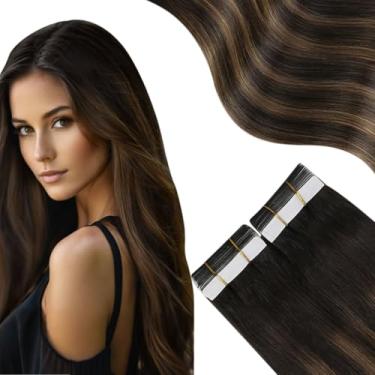 Imagem de Moresoo Fita Em Extensões De Cabelo Humano Ombre Fita Em Extensões Cabelo Real Balayage Castanho Escuro Mix Com Castanho Médio Fita Em Extensões De Cabelo Sem Costura Cabelo Humano 16 Polegadas #2/6