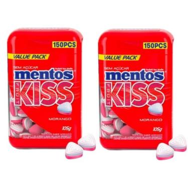 Imagem de Kit 2 pastilhas Mentos sem açúcar pote com 150 unidades cada Kiss Mora