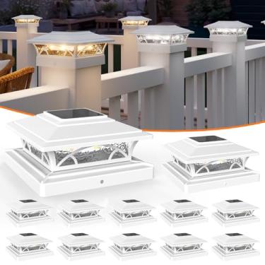 Imagem de APONUO Luzes solares de poste de cerca, luzes de tampa de poste solar, luzes de poste solares de 2 modos ao ar livre à prova d'água jardim pátio luzes de quintal para deck de cerca 10 x 12 x 15 15 x