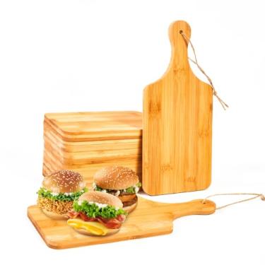 Imagem de Benhurb Tábua de corte de bambu, 12 peças, tábuas de charcutaria, 28 x 12 cm, com alça, tábua de servir, tábuas de cortar cozinha, artesanato para pizza, pão, queijo, charcutaria, frutas, legumes